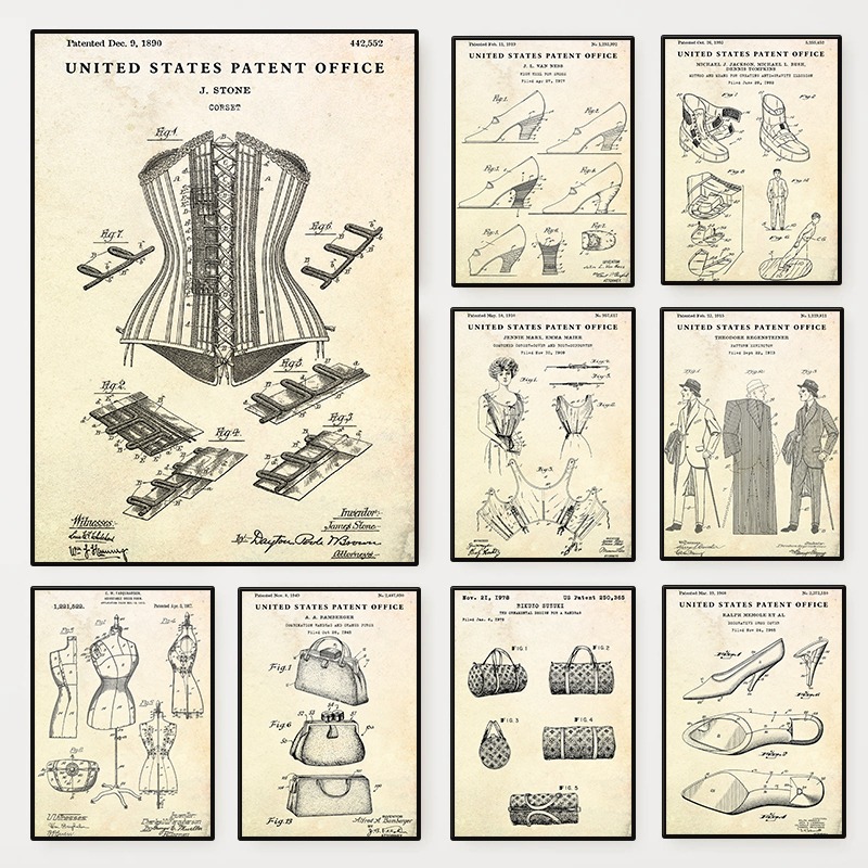 Vintage Fashion Prints For Wall - Moda Giyim Ayakkabı Çantası Tasarım Vintage