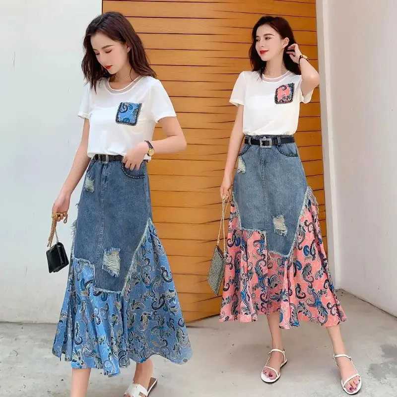 Denim Skirt Midi Vintage - Yaz Yüksek Bel Uzun Etekler Kadın