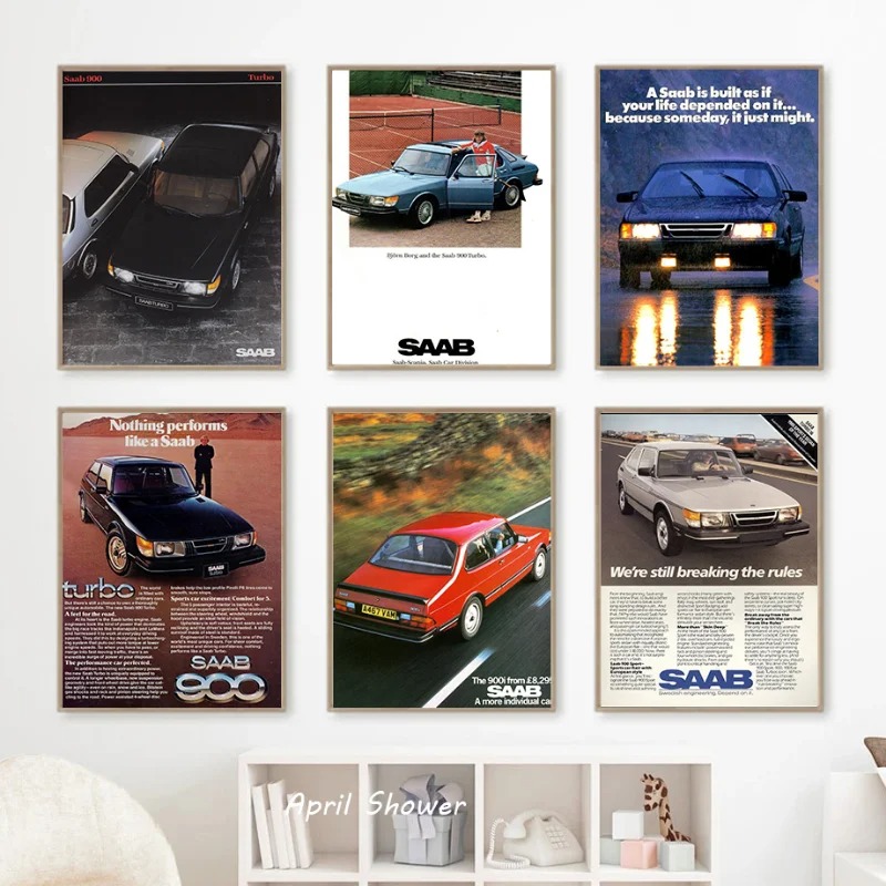 Vintage Fashion Prints For Wall - Klasik Vintage Saab 900 Turbo arabalar