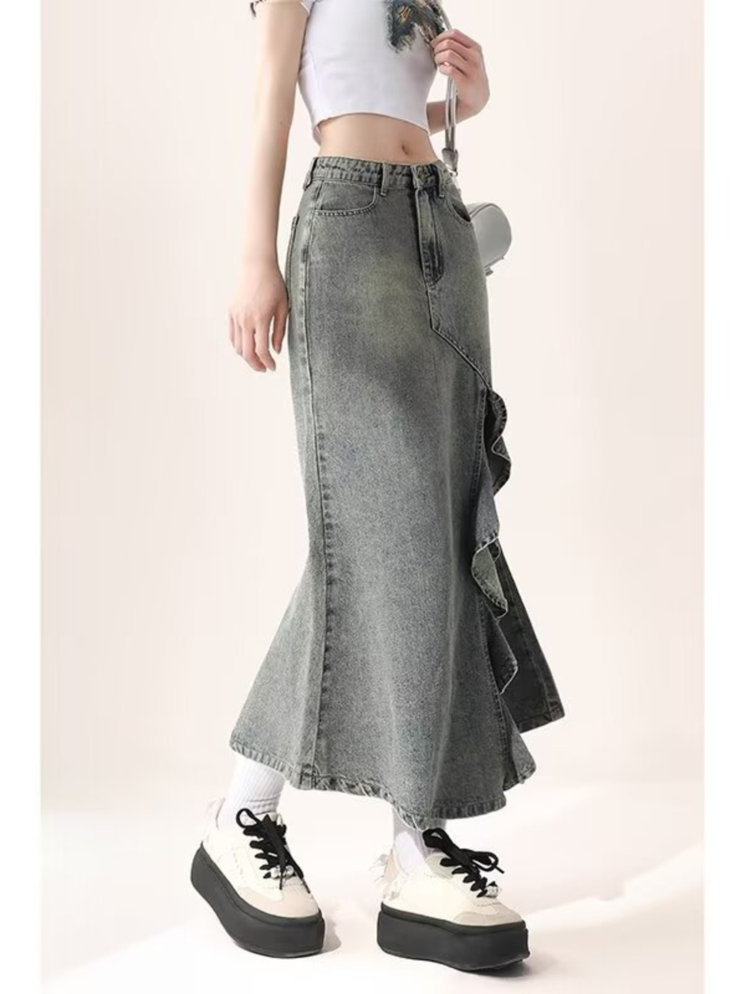 Kadınlar İçin Vintage Yıkanmış - Denim Skirt Midi Vintage incelemesi ve fiyatı