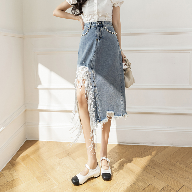 Vintage S-5XL bölünmüş inci bo - Denim Skirt Midi Vintage incelemesi ve fiyatı