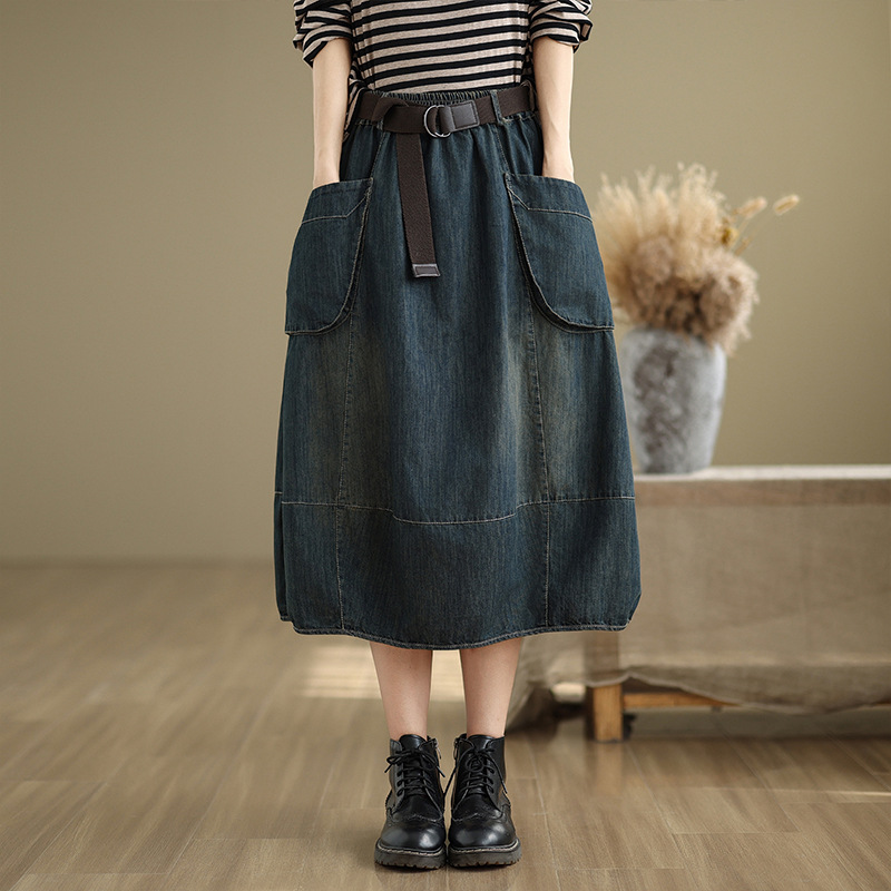 Büyük Boy Kot Etek Kemerli Kad - Denim Skirt Midi Vintage incelemesi ve fiyatı