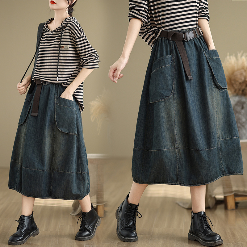 Büyük Boy Kot Etek Kemerli Kad - Denim Skirt Midi Vintage incelemesi ve fiyatı