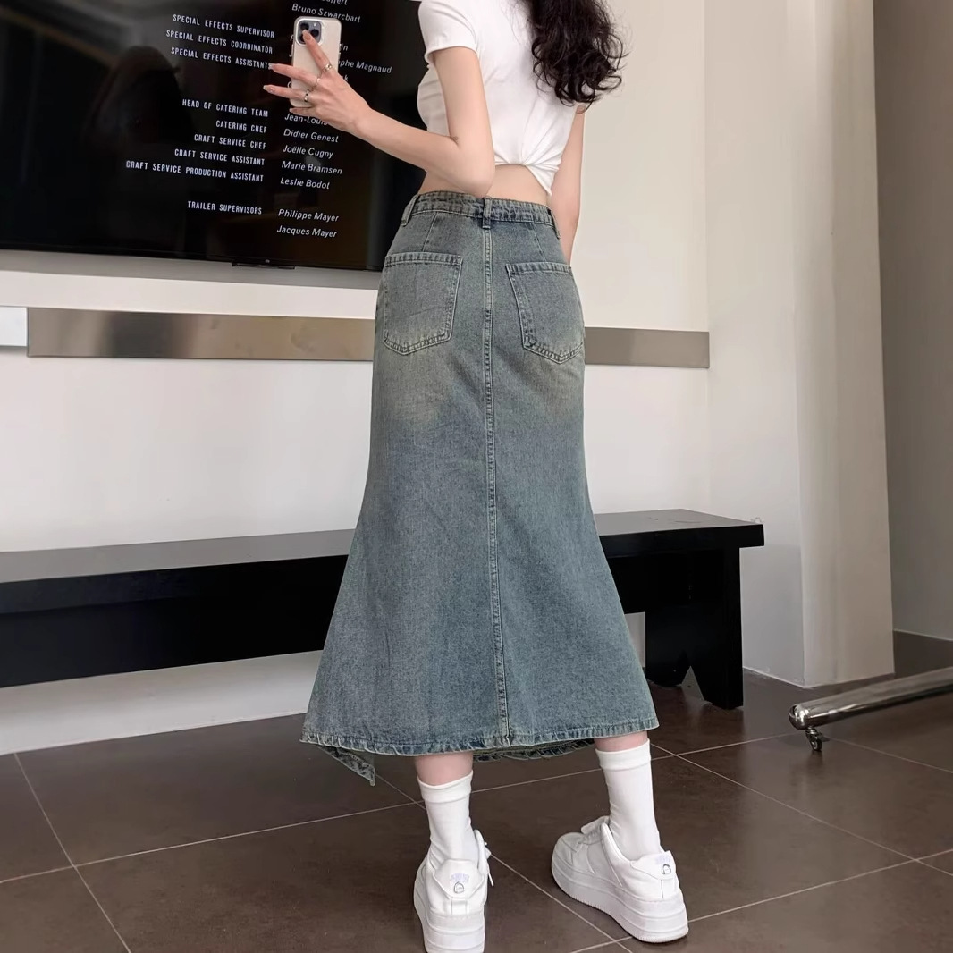 Kore Yüksek Bel Vintage Mavi K - Denim Skirt Midi Vintage incelemesi ve fiyatı