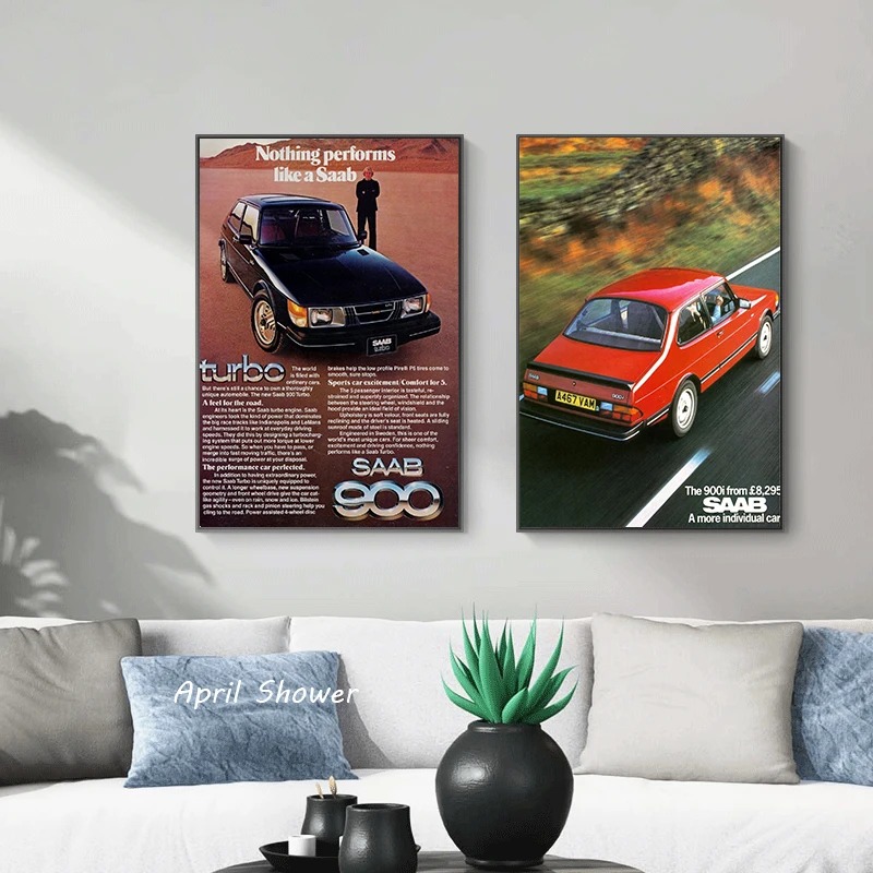 Klasik Vintage Saab 900 Turbo  - Vintage Fashion Prints For Wall incelemesi ve fiyatı